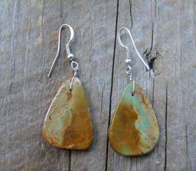 American Indian Earrings - Slab Brown Green I